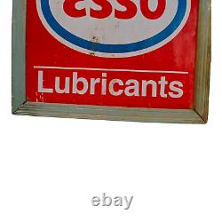 1930's Old Antique Vintage ESSO Lubricants Oil Tin Sign Board Wooden Frame