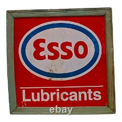 1930's Old Antique Vintage ESSO Lubricants Oil Tin Sign Board Wooden Frame