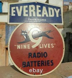 1930's Old Antique Vintage Eveready Radio Batteries Porcelain Enamel Sign Board
