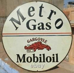 1930's Old Antique Vintage Rare Metro Gas Mobil Oil Porcelain Enamel Sign Board