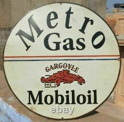 1930's Old Antique Vintage Rare Metro Gas Mobil Oil Porcelain Enamel Sign Board