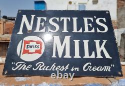 1930's Old Antique Vintage Rare Nestle Milk Embossed Porcelain Enamel Sign Board