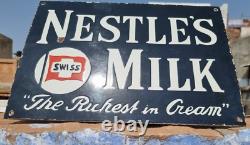 1930's Old Antique Vintage Rare Nestle Milk Embossed Porcelain Enamel Sign Board