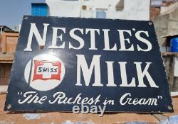 1930's Old Antique Vintage Rare Nestle Milk Embossed Porcelain Enamel Sign Board