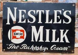 1930's Old Antique Vintage Rare Nestle Milk Embossed Porcelain Enamel Sign Board