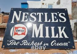 1930's Old Antique Vintage Rare Nestle Milk Embossed Porcelain Enamel Sign Board