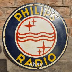 1930's Old Antique Vintage Rare Philips Radio Adv. Porcelain Enamel Sign Board