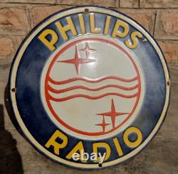 1930's Old Antique Vintage Rare Philips Radio Adv. Porcelain Enamel Sign Board