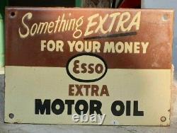 1930's Old Antique Vintage Very Rare ESSO Motor Oil Porcelain Enamel Sign Board
