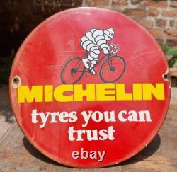 1930's Old Antique Vintage Very Rare Michelin Tyres Porcelain Enamel Sign Board