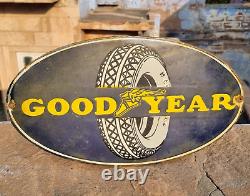 1930's Old Vintage Antique Rare Goodyear Tyres Adv. Porcelain Enamel Sign Board