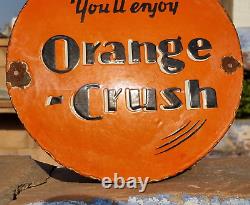 1930's Old Vintage Antique Very Rare Orange Crush Porcelain Enamel Sign Board