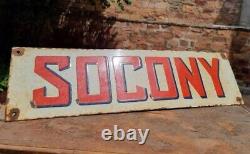 1930's Old Vintage Antique Very Rare SOCONY Oil Adv. Porcelain Enamel Sign Board