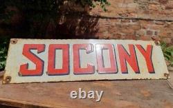 1930's Old Vintage Antique Very Rare SOCONY Oil Adv. Porcelain Enamel Sign Board