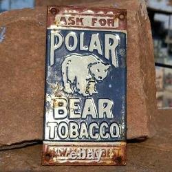 1930's Old Vintage Rare Antique Polar Bear Tobacco Porcelain Enamel Sign Board