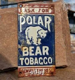 1930's Old Vintage Rare Antique Polar Bear Tobacco Porcelain Enamel Sign Board
