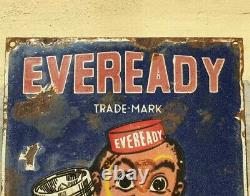 1930s Old Antique Vintage Eveready Torch & Batteries Porcelain Enamel Sign Board