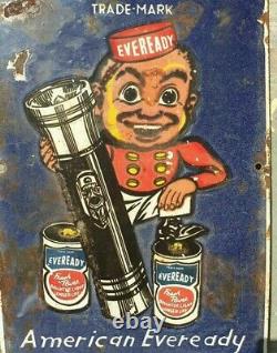 1930s Old Antique Vintage Eveready Torch & Batteries Porcelain Enamel Sign Board