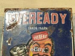 1930s Old Antique Vintage Eveready Torch & Batteries Porcelain Enamel Sign Board