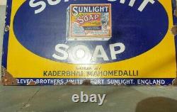 1930s Old Antique Vintage Rare Sunlight Soap Porcelain Enamel Sign Board England