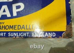 1930s Old Antique Vintage Rare Sunlight Soap Porcelain Enamel Sign Board England