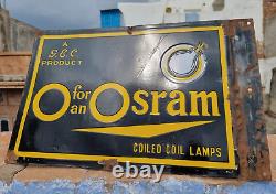 1930s Old Vintage Rare Double Sided Osram Bulb Lamps Porcelain Enamel Sign Board