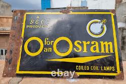 1930s Old Vintage Rare Double Sided Osram Bulb Lamps Porcelain Enamel Sign Board
