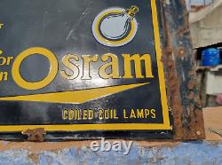 1930s Old Vintage Rare Double Sided Osram Bulb Lamps Porcelain Enamel Sign Board