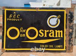 1930s Old Vintage Rare Double Sided Osram Bulb Lamps Porcelain Enamel Sign Board