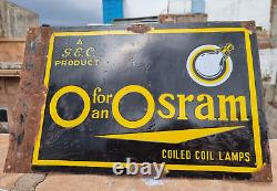 1930s Old Vintage Rare Double Sided Osram Bulb Lamps Porcelain Enamel Sign Board