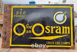 1930s Old Vintage Rare Double Sided Osram Bulb Lamps Porcelain Enamel Sign Board