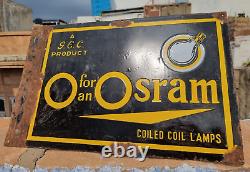 1930s Old Vintage Rare Double Sided Osram Bulb Lamps Porcelain Enamel Sign Board