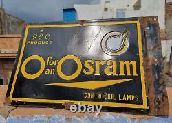 1930s Old Vintage Rare Double Sided Osram Bulb Lamps Porcelain Enamel Sign Board