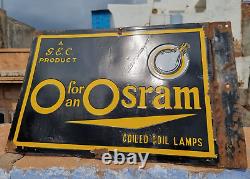 1930s Old Vintage Rare Double Sided Osram Bulb Lamps Porcelain Enamel Sign Board
