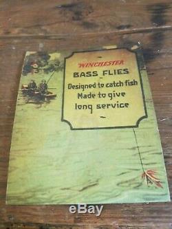 1930s Winchester Bass Flies Sporting Store Display Easel Back Old Fishing Lures