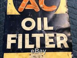 1935 AC OIL FILTERS Embossed Tin SIGN VINTAGE Gas Station Car ANTIQUE OLD & RARE