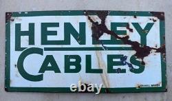 1940's Antique Old Rare Henley Cable Ad Porcelain Enamel Collectible Sign Board