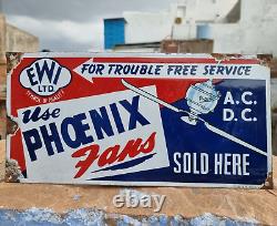 1940's Old Antique Vintage Rare Phoenix Fan Embossed Porcelain Enamel Sign Board