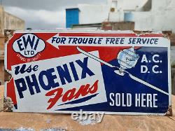 1940's Old Antique Vintage Rare Phoenix Fan Embossed Porcelain Enamel Sign Board