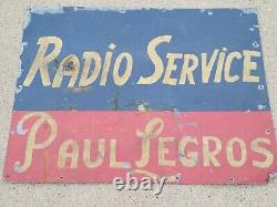 1940s TRADE SIGN Early RADIO SERVICE Tin Advertising antique old vtg tube