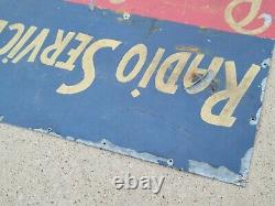 1940s TRADE SIGN Early RADIO SERVICE Tin Advertising antique old vtg tube