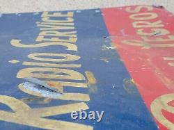 1940s TRADE SIGN Early RADIO SERVICE Tin Advertising antique old vtg tube