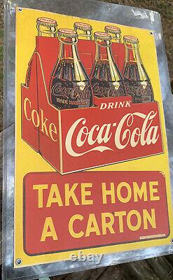 1946 Vintage Drink Coca Cola 6 Pack Paper Sign Antique Old Soda Pop Signs Rare