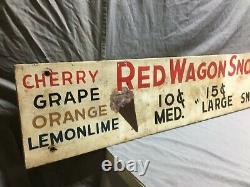 1950's Antique Red Wagon Old Country Fair Ground wood sign Vintage Snow Cone