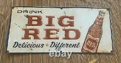 1950's Old Antique Vintage Big Red Soda Cola Embossed Metal Sign 27x12.5
