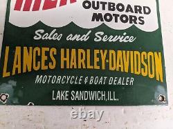 1950's Vintage Old Mercury Harley-davidson Boat Sales Porcelain Fishing Sign
