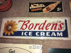 1950s Borden's Ice Cream Milk Elsie Sign Embossed Original Old Antique Gas Oil