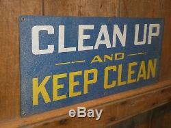 1950s OLD ORIGINAL CLEAN UP METAL SIGN VINTAGE ANTIQUE INDUSTRIAL STEAMPUNK GAS
