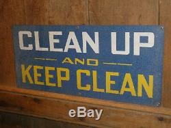 1950s OLD ORIGINAL CLEAN UP METAL SIGN VINTAGE ANTIQUE INDUSTRIAL STEAMPUNK GAS