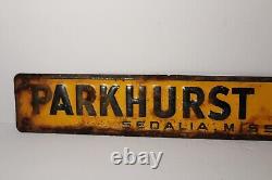 1965 Old Vintage Parkhurst Mfg. Co. Sedalia Missouri EMBOSSED ADVERTISING SIGN